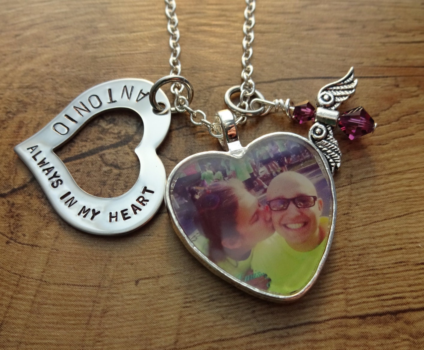 Memory Loss Necklace with Name and Heart Photo Charm