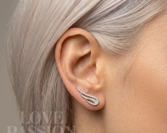 Pendientes trepadores con forma de alas de ángel, de plata de ley 925 con circonitas cúbicas, joyería minimalista, regalo para mujer.