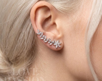 Kolczyki-pnącze w kształcie liścia, delikatne kolczyki w stylu naturalnym, minimalistyczna biżuteria z pętelką na ucho