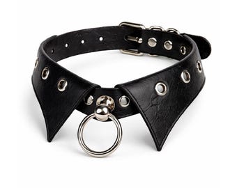 Black Leather O-Ring Collar, Gothic Punk Studded Choker, Alternative Fashion Accessory