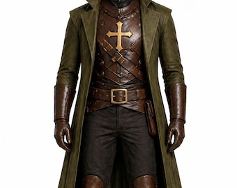 Handcrafted Wasteland Vanguard Leather Suit – Post-Apocalyptic Crusader Combat Gear