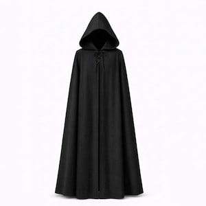 Black Hooded Medieval Fantasy Cloak, Gothic Cosplay Lace-Up Cape