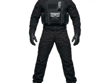 SHT Inspired Tactical Operative Suit – Black Cotton Jumpsuit, Leather Wallets, Stealth Vest