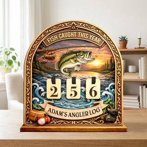 Personalized Fish Caught This Year Sign Custom Fishing Tracker Tally Counter Decor Gift