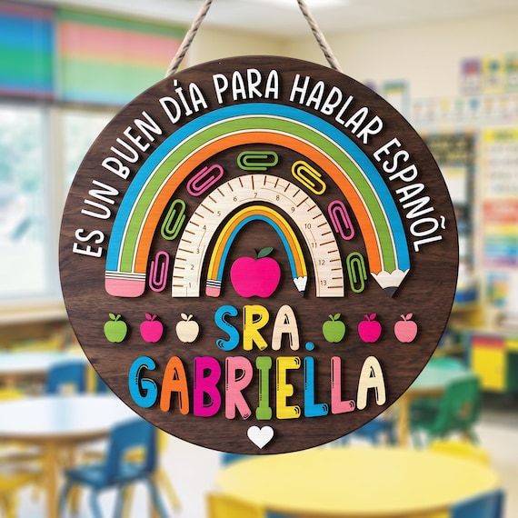 Personalized 3D Teacher Name Sign Custom Spanish Teacher Door Hanger, Back to School Gift