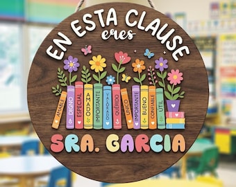 Letrero personalizado para profesor de español, colgador de puerta personalizado, regalo escolar para profesor.