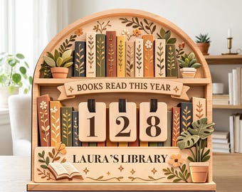 Contatore personalizzato dei libri letti quest'anno, ideale come regalo, da posizionare su una libreria o come decorazione per la casa.