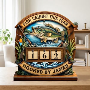 Letrero personalizado para registrar las capturas de este año, contador de pesca personalizado, regalo para la decoración del hogar.