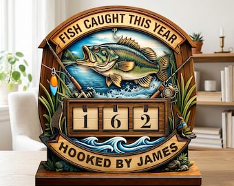 Personalized Fish Caught This Year Tracker Sign Custom Fishing Tally Counter Gift Home Decor