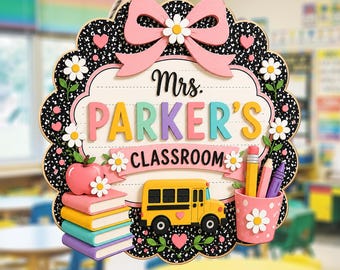Custom Teacher Name Door Sign, 3D Classroom Door Hanger, Back To School Teacher Gift