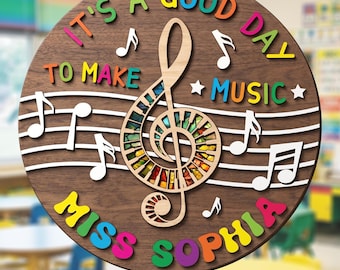 Personalized Music Teacher Door Sign, Custom Classroom Decor, Music Notes Treble Clef