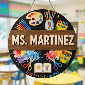 Personalized Art Teacher Door Sign, Custom Door Hanger, Paint Palette Classroom Welcome Decor