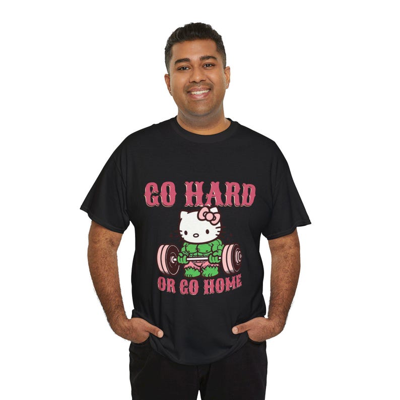 Go Hard or Go Home Weightlifting Cat T-shirt unisex | Gym Workout| hello kitty, Hulk image 8