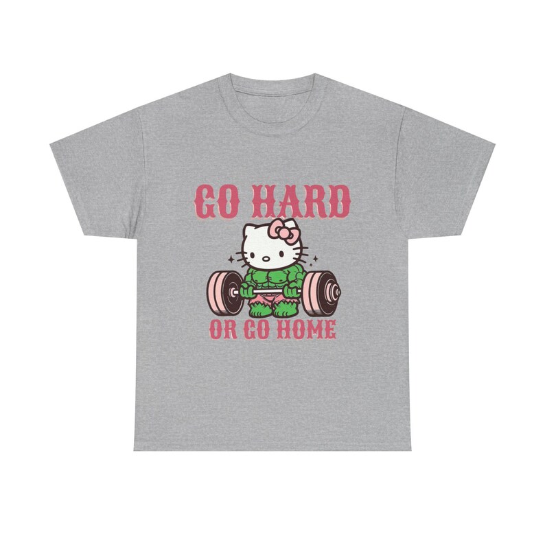 Go Hard or Go Home Weightlifting Cat T-shirt unisex | Gym Workout| hello kitty, Hulk image 4