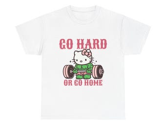 Camiseta unissex "Go Hard or Go Home Weightlifting Cat" | Treino na academia | Hello Kitty, Hulk