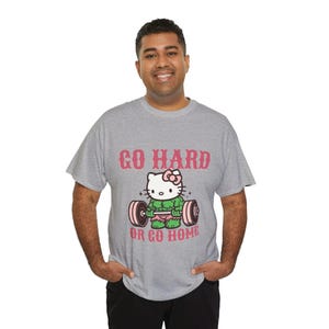 Go Hard or Go Home Weightlifting Cat T-shirt unisex | Gym Workout| hello kitty, Hulk image 9