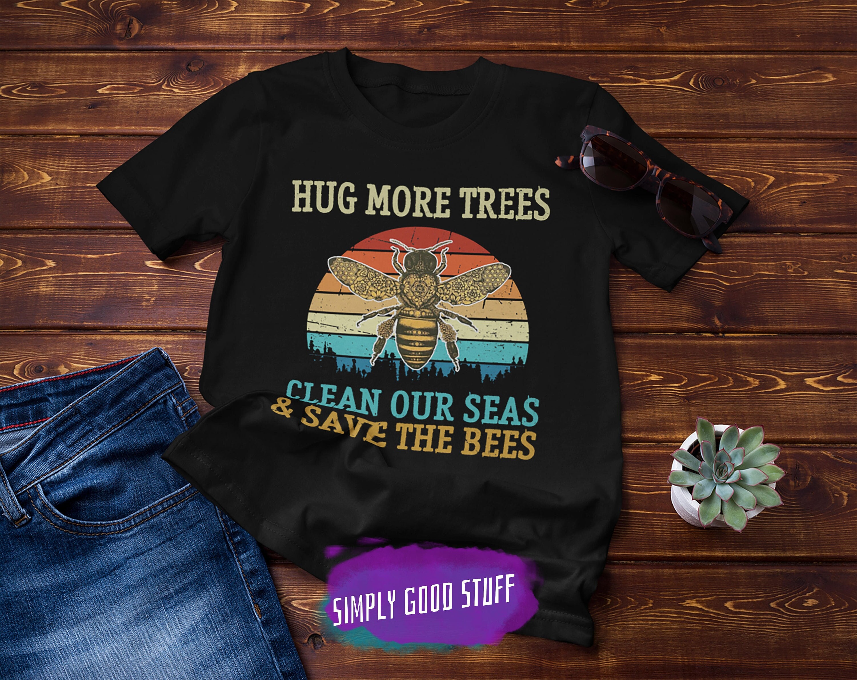 Hug More Trees Clean Our Seas Save The Bees T-shirt Tee Cute Boho Bohemian 