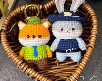Handmade Crochet Nick & Judy Doll Keychain, Perfect as a Gift