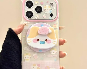 MagSafe Case for iPhone 15 Pro Max, Cute Cartoon Kittens "MASHUMARO" MASHUMARO Design with PopSocket Stand, Also for iPhone 16/17 Pro Max