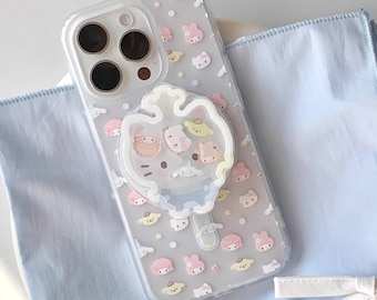MagSafe-Compatible Clear Phone Case Sanrio Character Collection Hello Kitty Pompompurin Matching Circular Stand, for iPhone 15/16/17 Pro Max