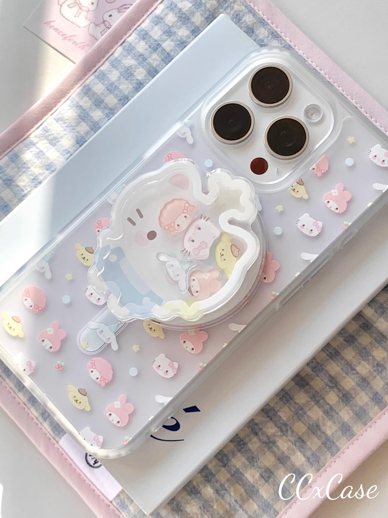 MagSafe-Compatible Clear Phone Case Sanrio Character Collection Hello Kitty Pompompurin Matching Circular Stand, for iPhone 15/16/17 Pro Max image 2