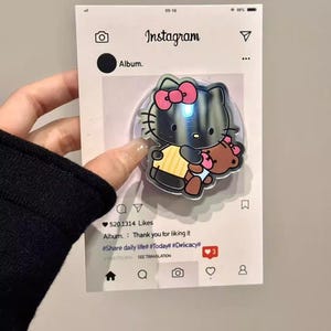 MagSafe Compatible for iPhone 15/16/17 ProMax Black Polka Dot Clear Magnetic Phone Case with Hello Kitty Hugging Bear Detachable Patch, Magnetic Grip Only