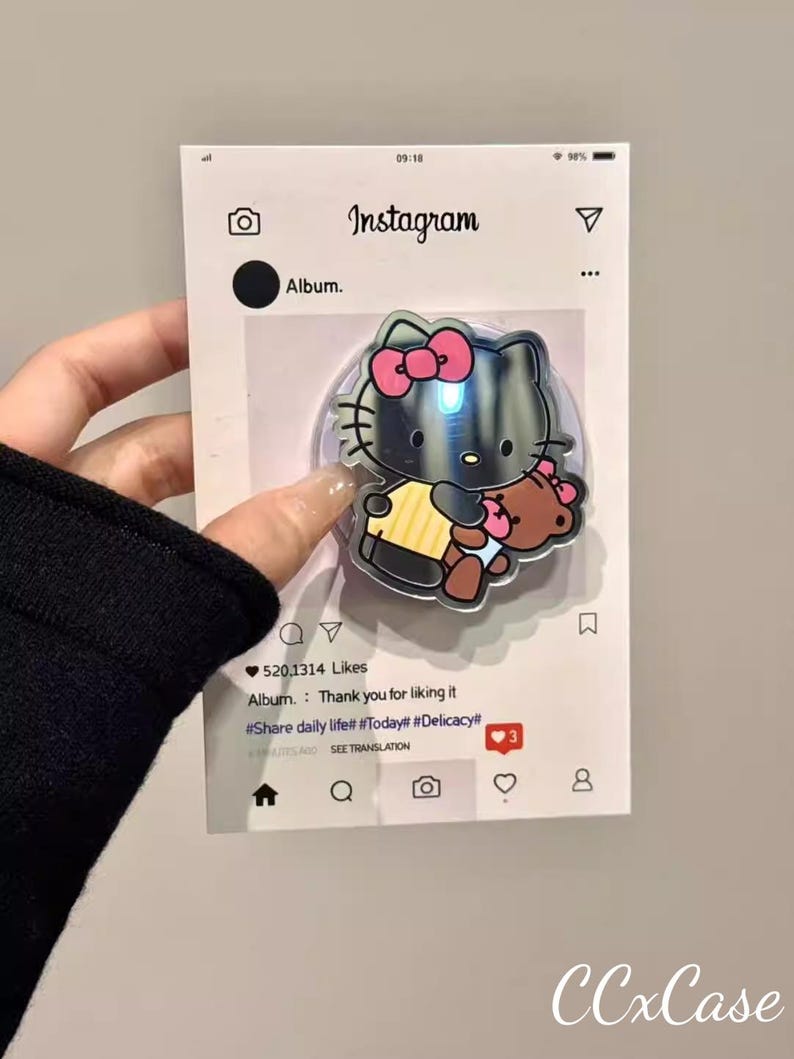 MagSafe Compatible for iPhone 15/16/17 ProMax Black Polka Dot Clear Magnetic Phone Case with Hello Kitty Hugging Bear Detachable Patch, Magnetic Grip Only