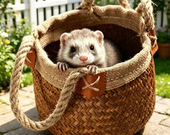 Handmade Woven Seagrass Basket Handbag - Rustic Straw Flower Pouch with Hemp Rope Handles - Boho Home Storage Bin & Small Pet Photo Prop