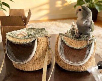 Bolsa transportadora de paja tejida para mascotas pequeñas - Bolsa de hombro transpirable para viajes, ideal para hámsteres, petauros del azúcar, pájaros pequeños y erizos - Estilo bohemio