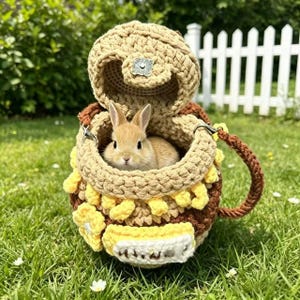 Handmade Crochet Honey Pot Bag - Sweet Beehive Drawstring Pouch - Woodland Storybook Inspired Purse - Cute Honeybee & Flower Accessory