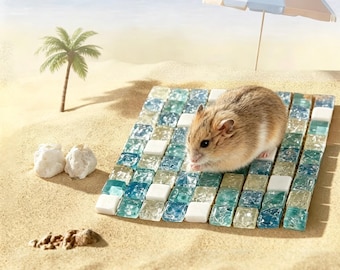 Kristallkühlmatte für Hamstergecko-Eidechse, Sommer-Haustier-Eisbett, waschbares Glasmosaik-Kühlkissen für Kleintiere, Reptil-Basking Spot