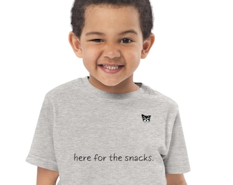 Toddler Shirt: Here For The Snacks Funny Kids Tee, Soft Cotton Playwear