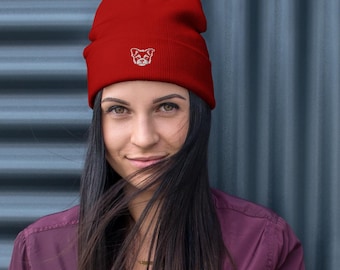 Embroidered Dog Beanie: Minimalist Unisex Winter Streetwear Hat