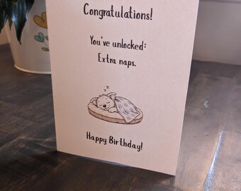 You've Unlocked: Extra Naps Birthday Card - Blank Inside | Funny Dog Lover Birthday Printable