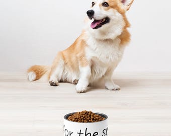 Tigela engraçada para cães "Aqui pelos petiscos" - Alimentador de aço inoxidável para animais de estimação