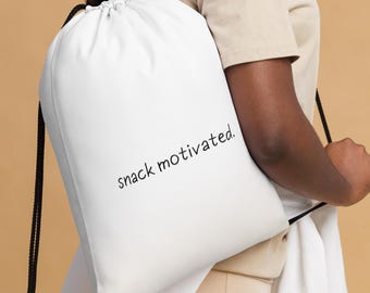 Drawstring Bag: Snack Motivated Gym Essential, Polyester Backpack