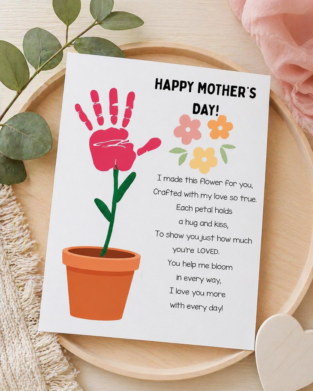 Handprint Flower Craft for Mom | Kids DIY Mother's Day Card (instant ...