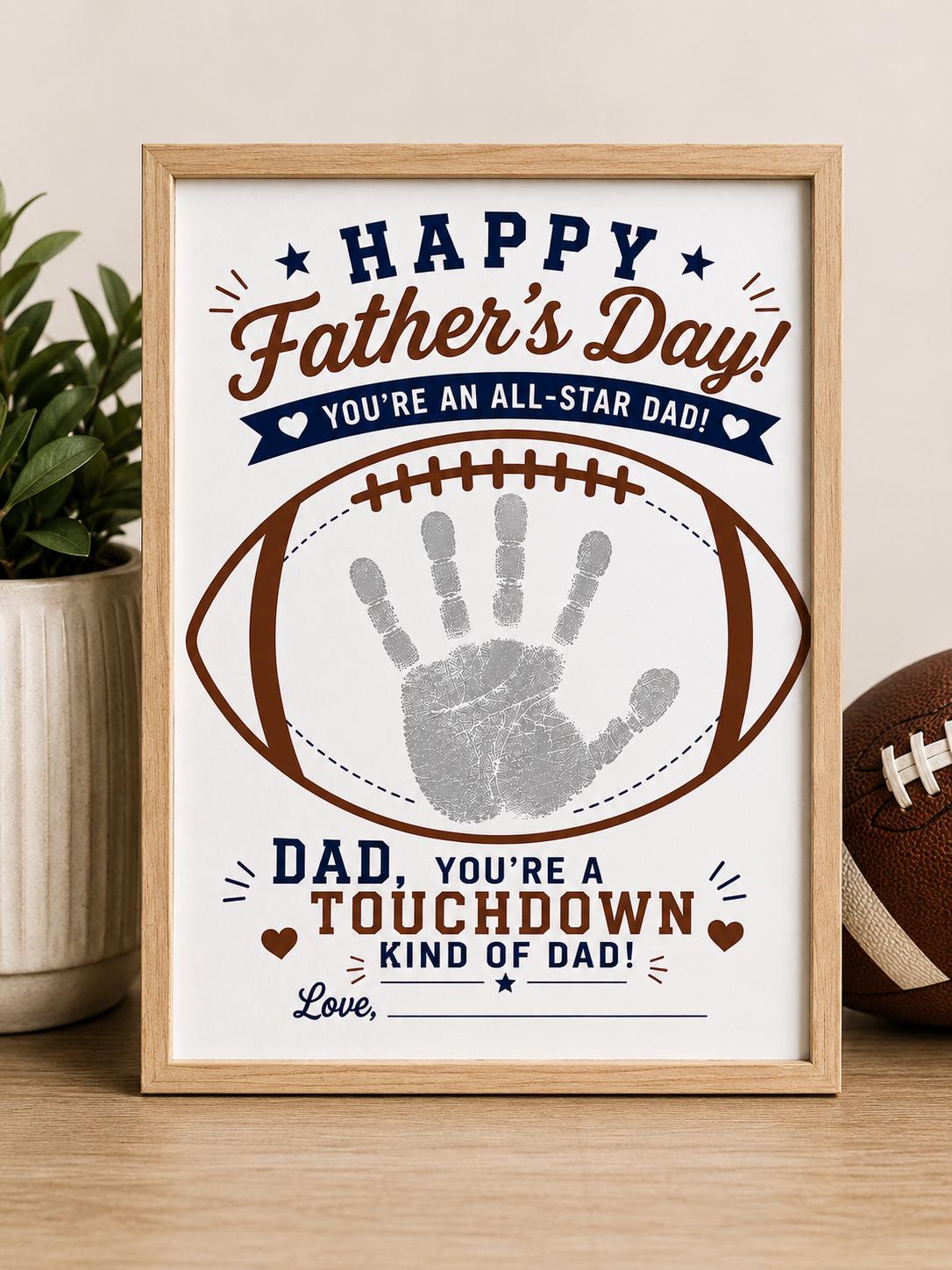 Football Handprint Craft for Dad Father's Day Touchdown Keepsake…