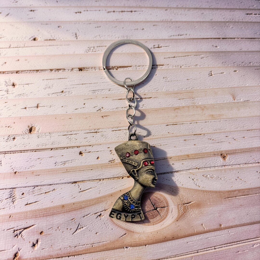 Nefertiti Bust Keychain, Antique Bronze Egyptian Queen Keyring ...