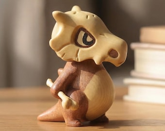 Hand Carved Wooden Cubone Figure, Wooden Dinosaur Figurine, Collectible Gift for Gamers