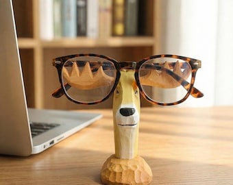 Wooden Animal Glasses Holder, Hand Carved Giraffe & Deer Stand