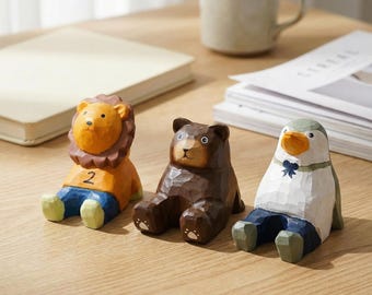 Hand Carved Wooden Phone Stand, Animal Smartphone Holder, Desk Dock