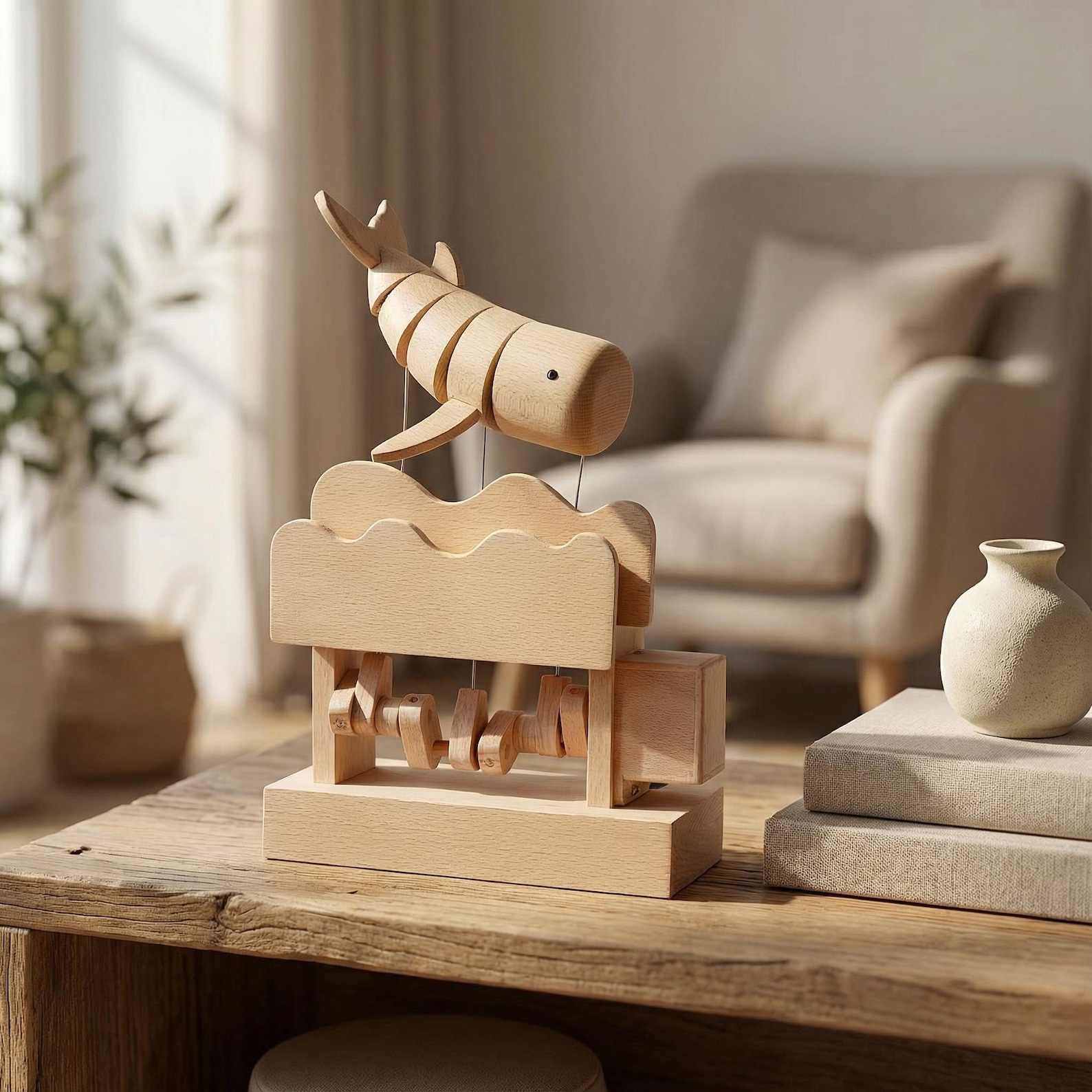 Wooden Whale Automata, Kinetic Ocean Desk Sculpture - Etsy