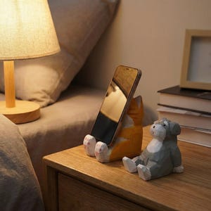 Hand Carved Wooden Phone Stand, Animal Smartphone Holder, Desk Dock image 9