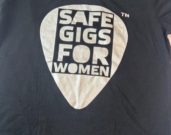 Safe Gigs for Women black t-shirt with silver print, regular fit