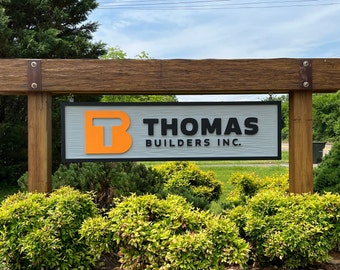 Large 23" x 84" Business / Office Exterior Wall Sign with Carved Logo and Lettering, with Textured Background