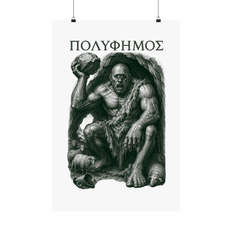 Polyphemus Cyclops Wall Art Poster | Greek Mythology Matte Print, The Odyssey Homer Ancient Greece Decor image 1