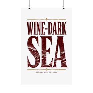 Wijnkleurige zee muurposter | Homerus' Odyssee matte print, Griekse mythologie literaire citaat, decoratie voor het oude Griekenland afbeelding 1