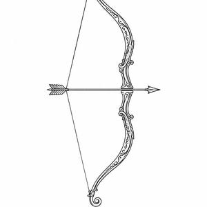 May include: A black and white line art illustration of a recurve bow with ornate scrollwork details and a single arrow nocked on the string. The text THE TEST OF THE BOW is printed in a simple serif font centred below the bow and arrow graphic.