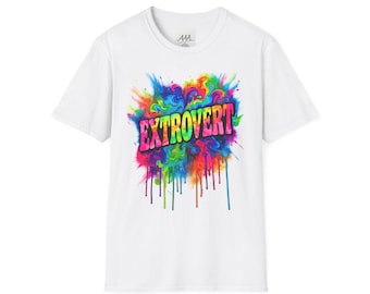 -shirt extraverti | T-shirt coloré à motif éclaboussures de peinture | Cadeau extraverti drôle | Chemise personne extravertie | T-shirt graphique unisexe